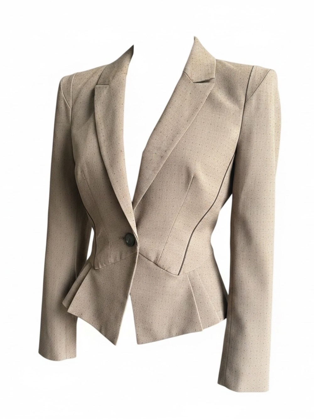 Next Fitted Textured Peplum Blazer Single Button Neutral - Small